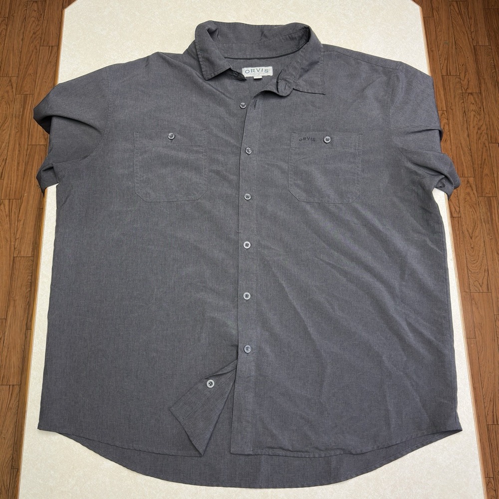 Orvis Classic Collection Men's XXL Gray Short Sleeve Button Up Shirt 2 Pocket